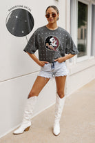 FLORIDA STATE SEMINOLES JUST IN TIME OVERSIZED ALL-OVER RHINESTONE SHORT SLEEVE CROP TEE