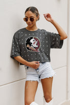 FLORIDA STATE SEMINOLES JUST IN TIME OVERSIZED ALL-OVER RHINESTONE SHORT SLEEVE CROP TEE