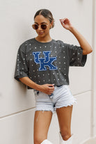 KENTUCKY WILDCATS JUST IN TIME OVERSIZED ALL-OVER RHINESTONE SHORT SLEEVE CROP TEE