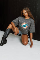 MIAMI DOLPHINS JUST IN TIME OVERSIZED ALL-OVER RHINESTONE SHORT SLEEVE CROP TEE