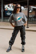 MIAMI DOLPHINS JUST IN TIME OVERSIZED ALL-OVER RHINESTONE SHORT SLEEVE CROP TEE