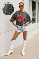 NEBRASKA CORNHUSKERS JUST IN TIME OVERSIZED ALL-OVER RHINESTONE SHORT SLEEVE CROP TEE