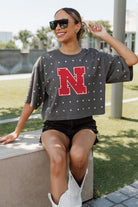 NEBRASKA CORNHUSKERS JUST IN TIME OVERSIZED ALL-OVER RHINESTONE SHORT SLEEVE CROP TEE