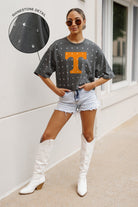 TENNESSEE VOLUNTEERS JUST IN TIME OVERSIZED ALL-OVER RHINESTONE SHORT SLEEVE CROP TEE