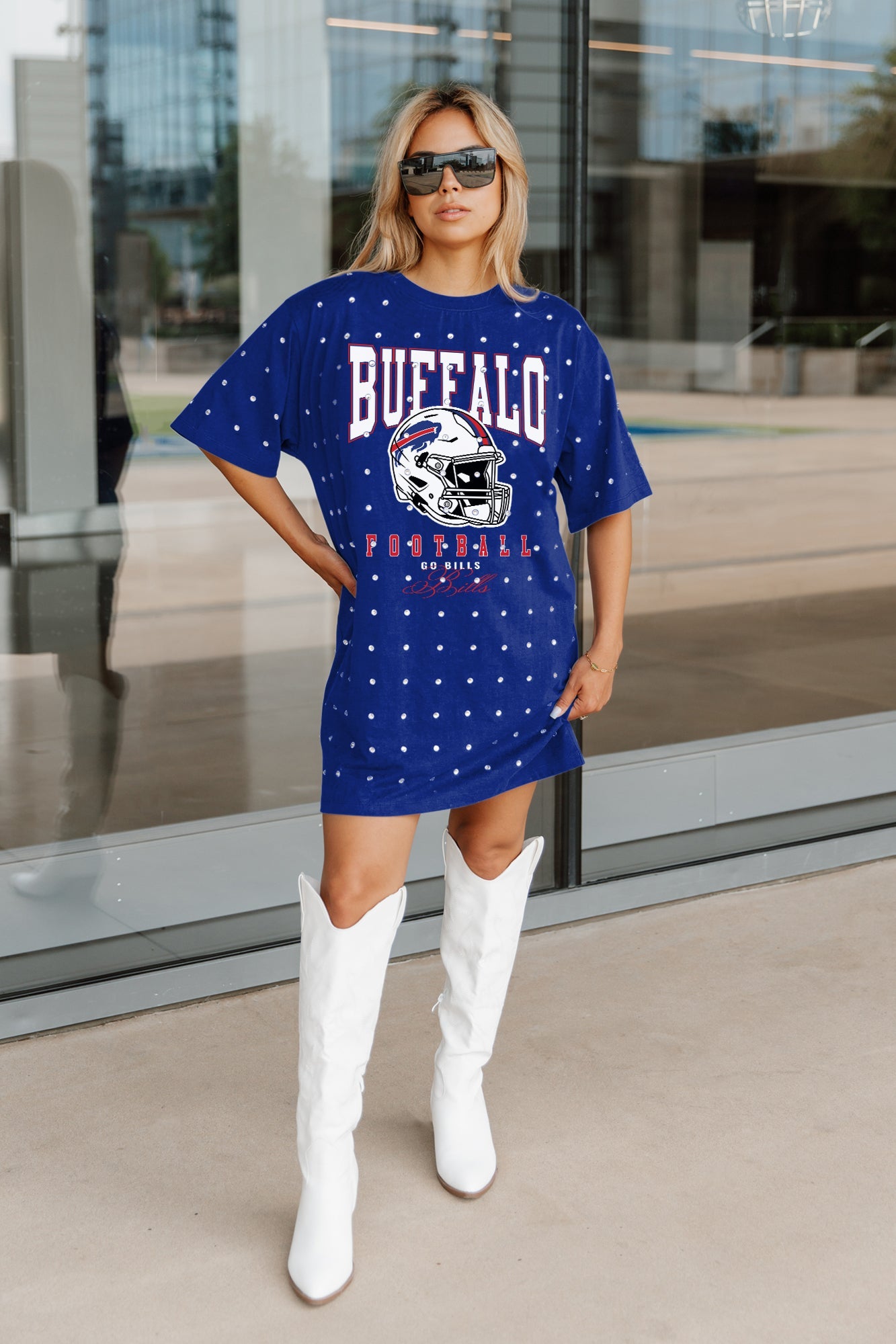 BUFFALO BILLS GAME CHANGING ALL-OVER RHINESTONE SHORT SLEEVE T-SHIRT DRESS