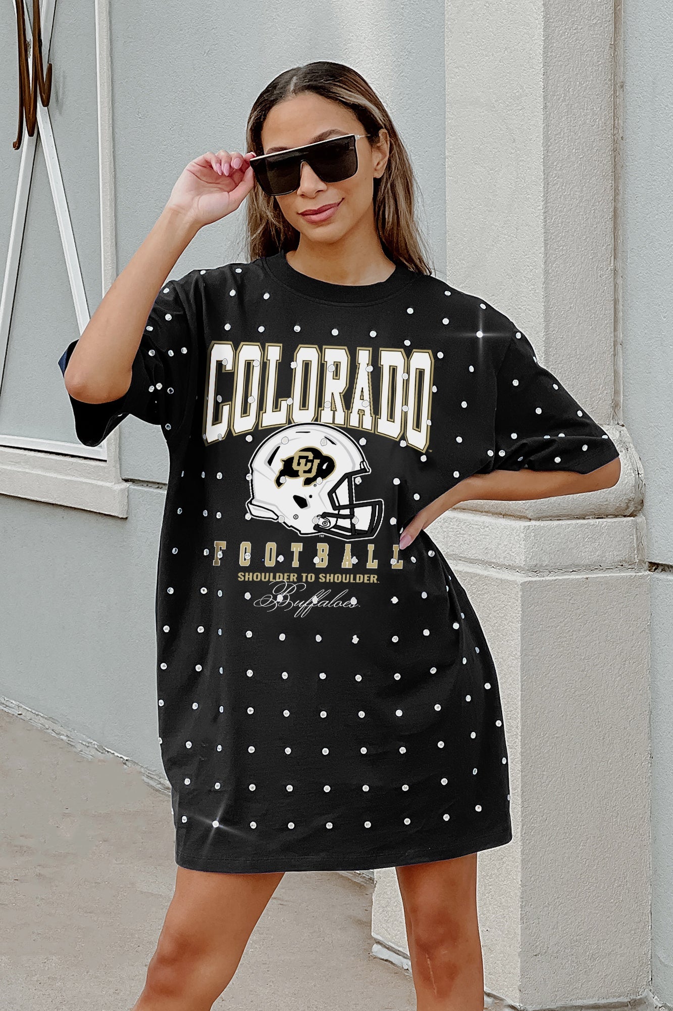 COLORADO BUFFALOES GAME CHANGING ALL-OVER RHINESTONE SHORT SLEEVE T-SHIRT DRESS