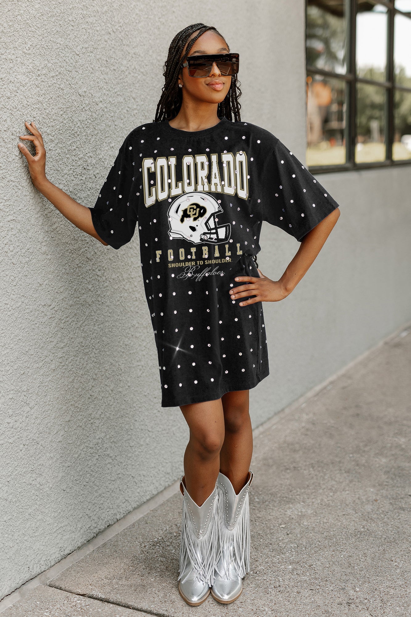 COLORADO BUFFALOES GAME CHANGING ALL-OVER RHINESTONE SHORT SLEEVE T-SHIRT DRESS