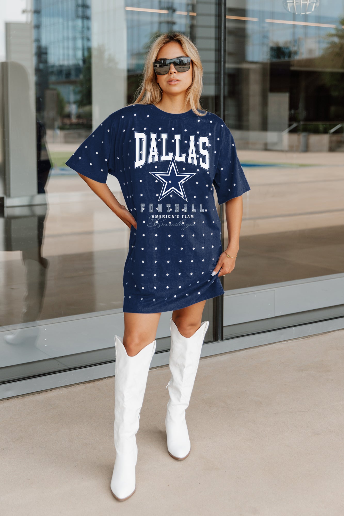 DALLAS COWBOYS GAME CHANGING ALL-OVER RHINESTONE SHORT SLEEVE T-SHIRT DRESS