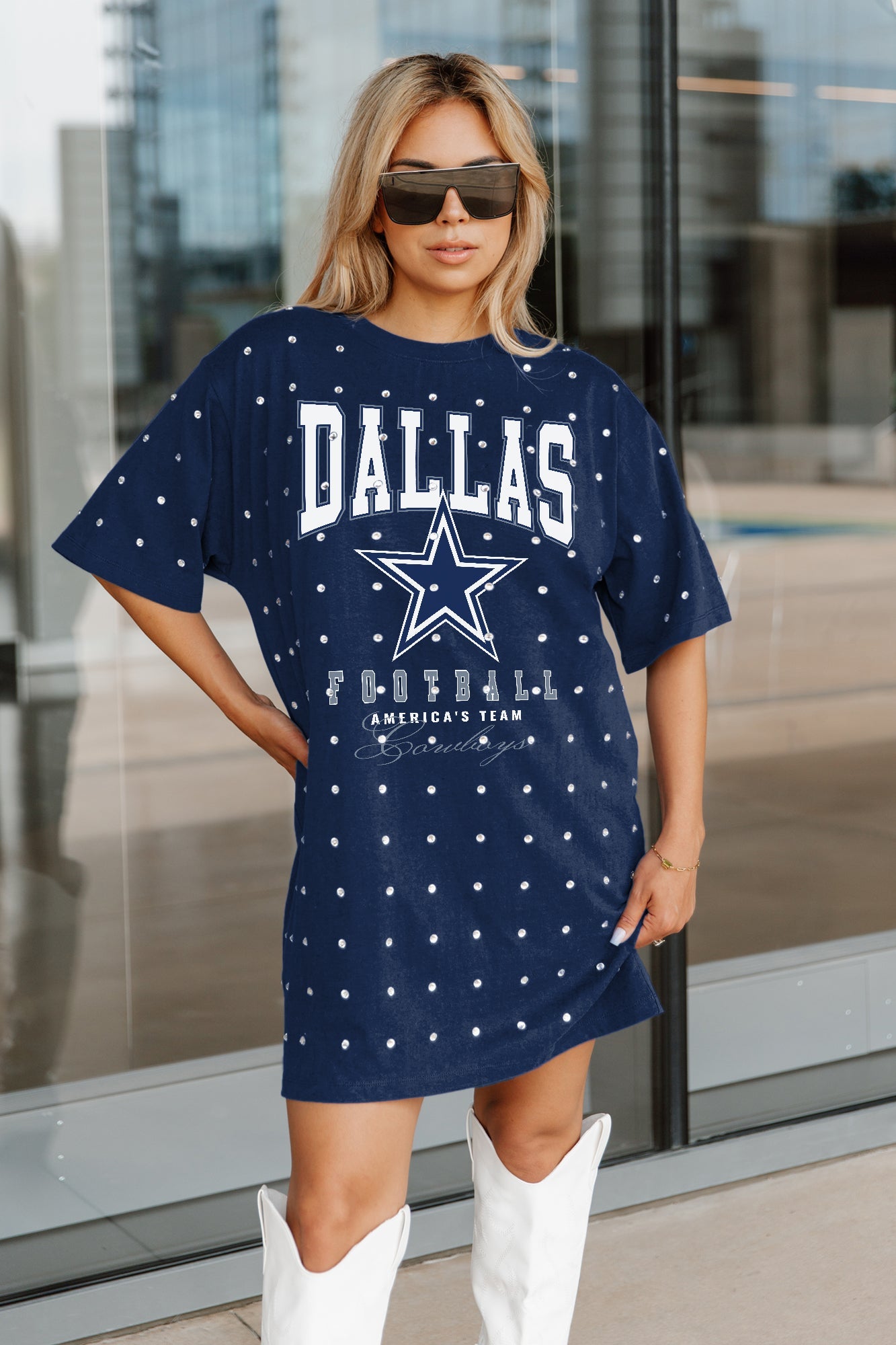 DALLAS COWBOYS GAME CHANGING ALL-OVER RHINESTONE SHORT SLEEVE T-SHIRT DRESS