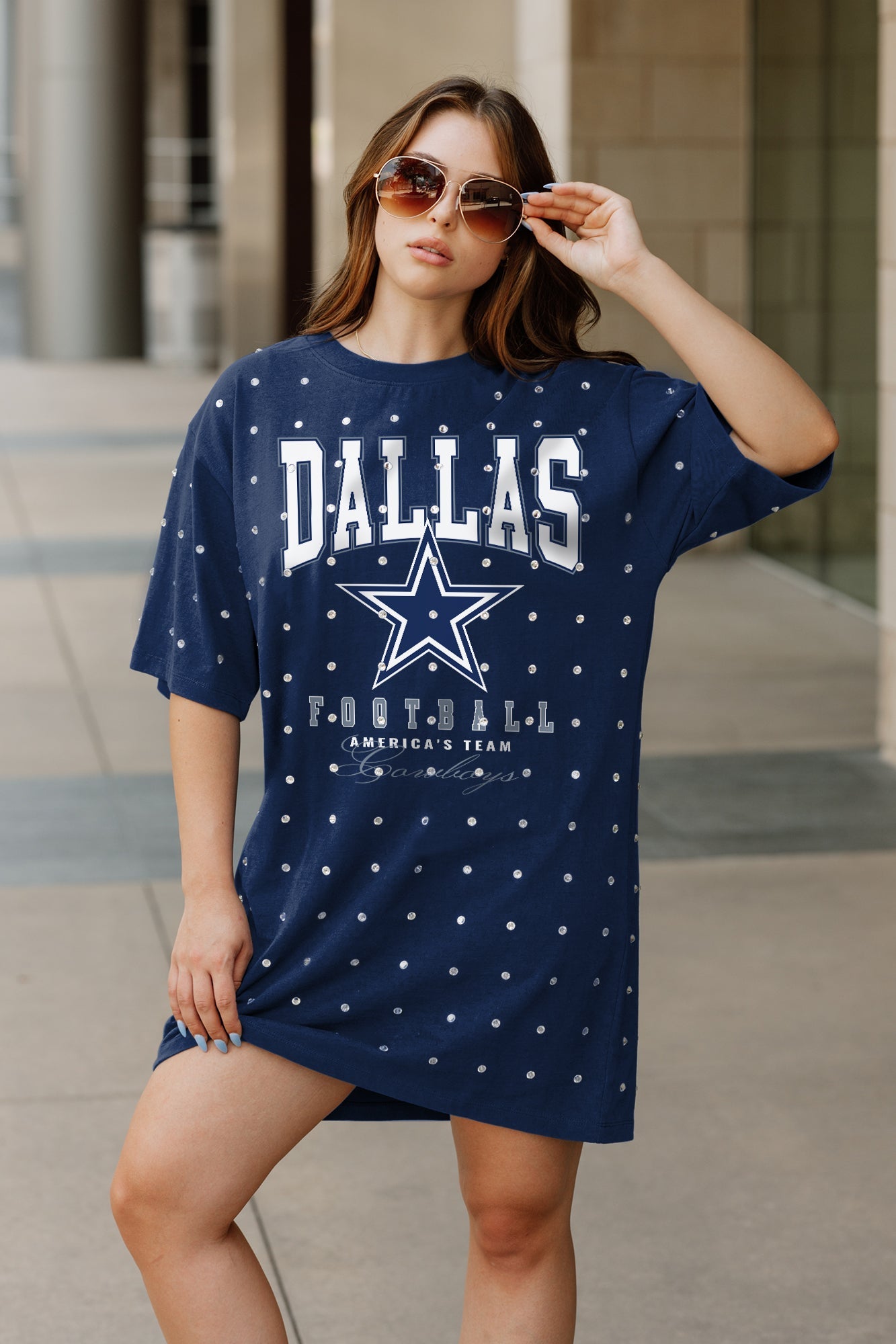 DALLAS COWBOYS GAME CHANGING ALL-OVER RHINESTONE SHORT SLEEVE T-SHIRT DRESS