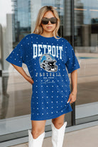 DETROIT LIONS GAME CHANGING ALL-OVER RHINESTONE SHORT SLEEVE T-SHIRT DRESS