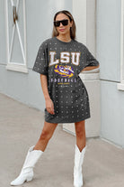 LSU TIGERS GAME CHANGING ALL-OVER RHINESTONE SHORT SLEEVE T-SHIRT DRESS