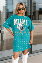 MIAMI DOLPHINS GAME CHANGING ALL-OVER RHINESTONE SHORT SLEEVE T-SHIRT DRESS