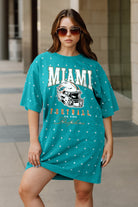 MIAMI DOLPHINS GAME CHANGING ALL-OVER RHINESTONE SHORT SLEEVE T-SHIRT DRESS