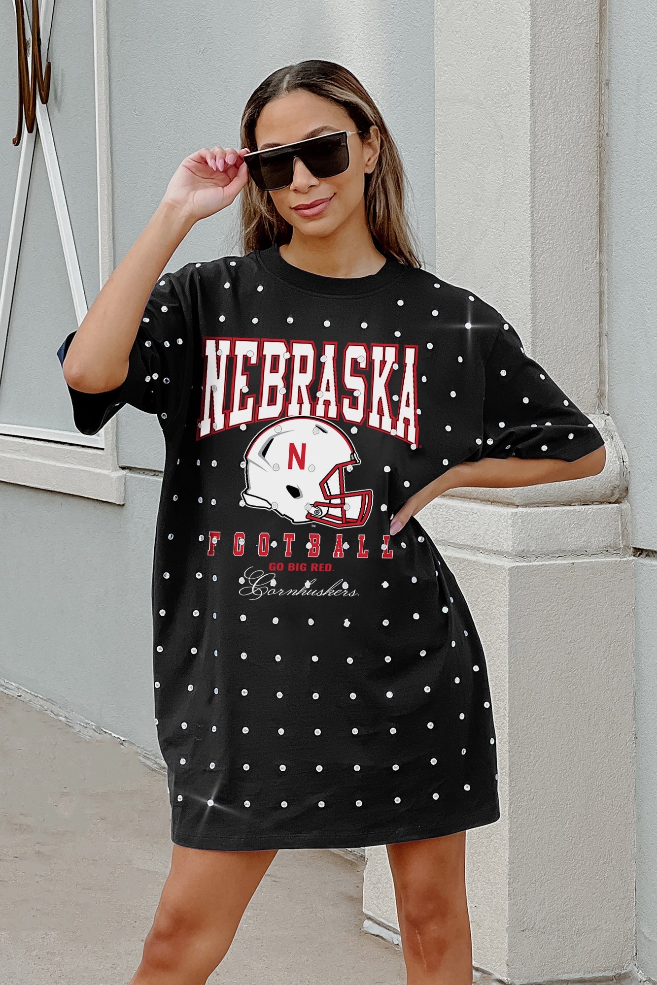 NEBRASKA CORNHUSKERS GAME CHANGING ALL-OVER RHINESTONE SHORT SLEEVE T-SHIRT DRESS