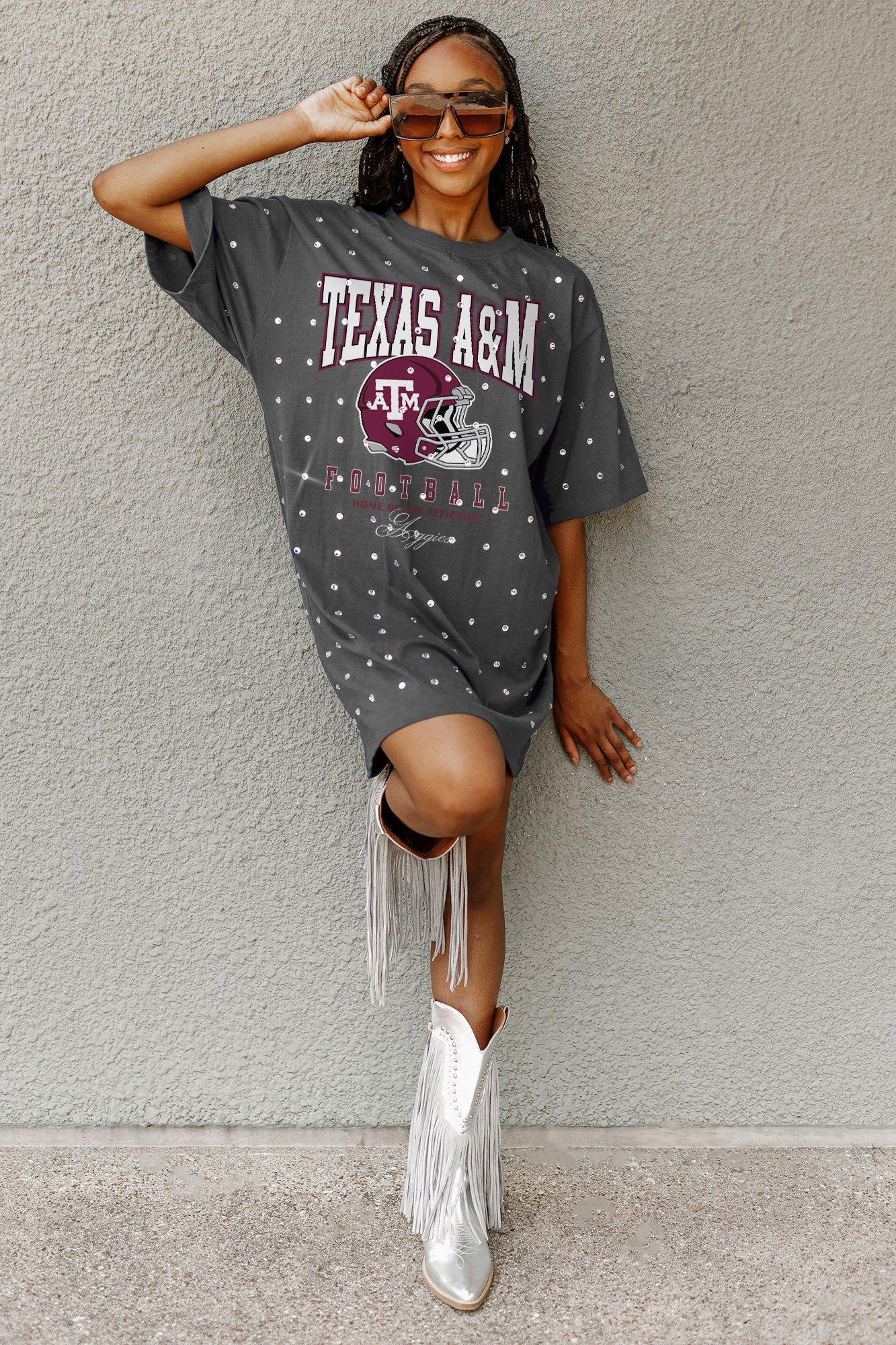 TEXAS A&M AGGIES GAME CHANGING ALL-OVER RHINESTONE SHORT SLEEVE T-SHIRT DRESS