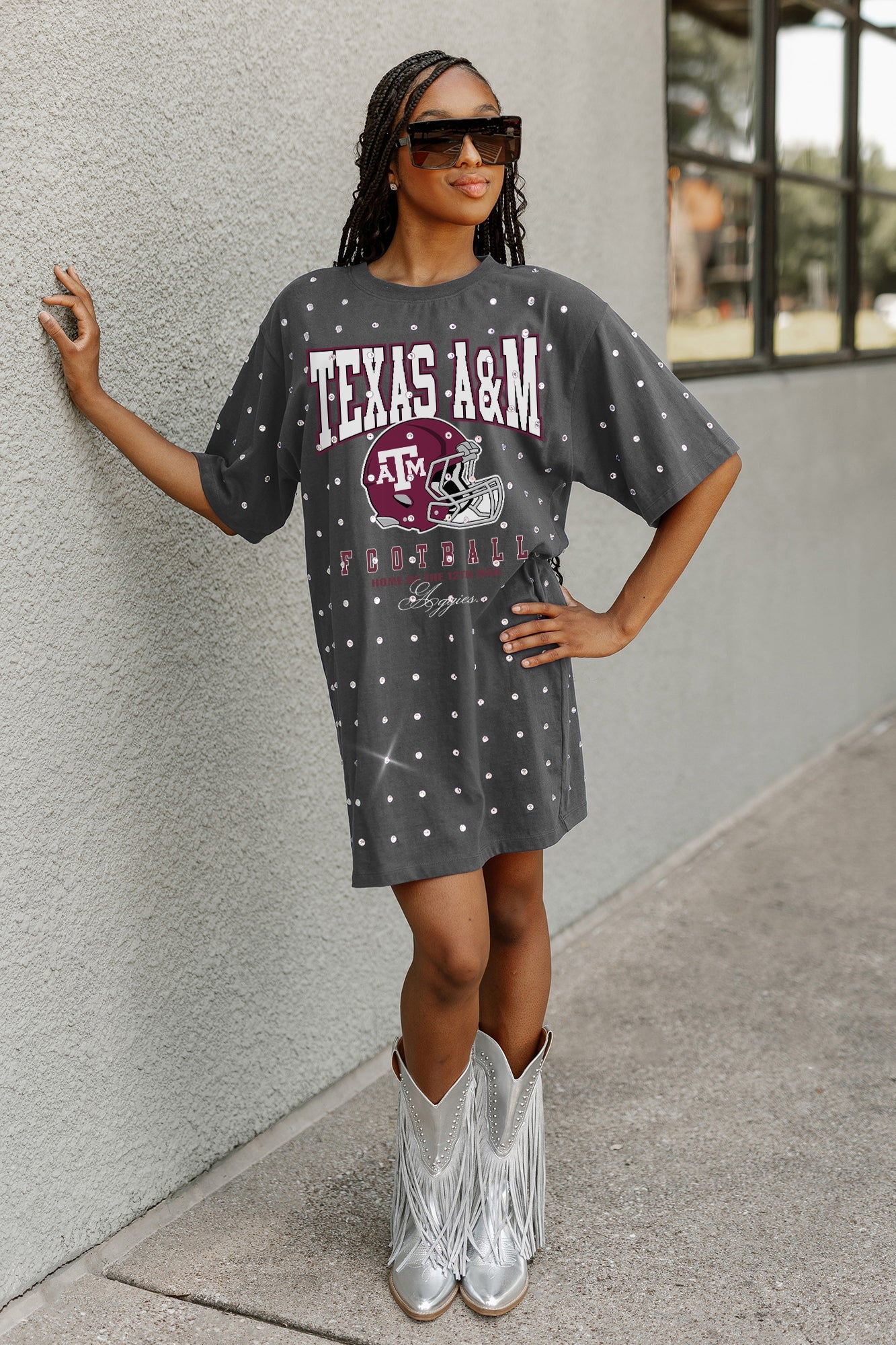 TEXAS A&M AGGIES GAME CHANGING ALL-OVER RHINESTONE SHORT SLEEVE T-SHIRT DRESS