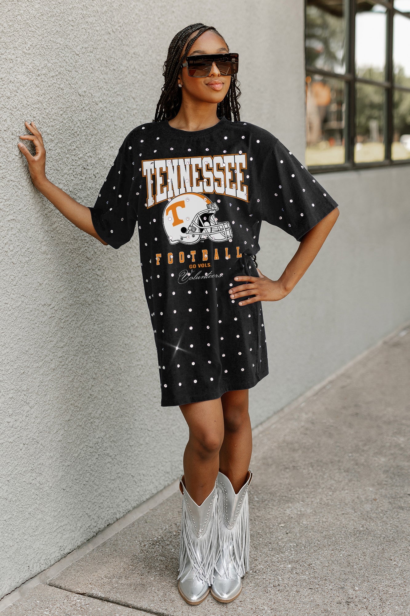 TENNESSEE VOLUNTEERS GAME CHANGING ALL-OVER RHINESTONE SHORT SLEEVE T-SHIRT DRESS