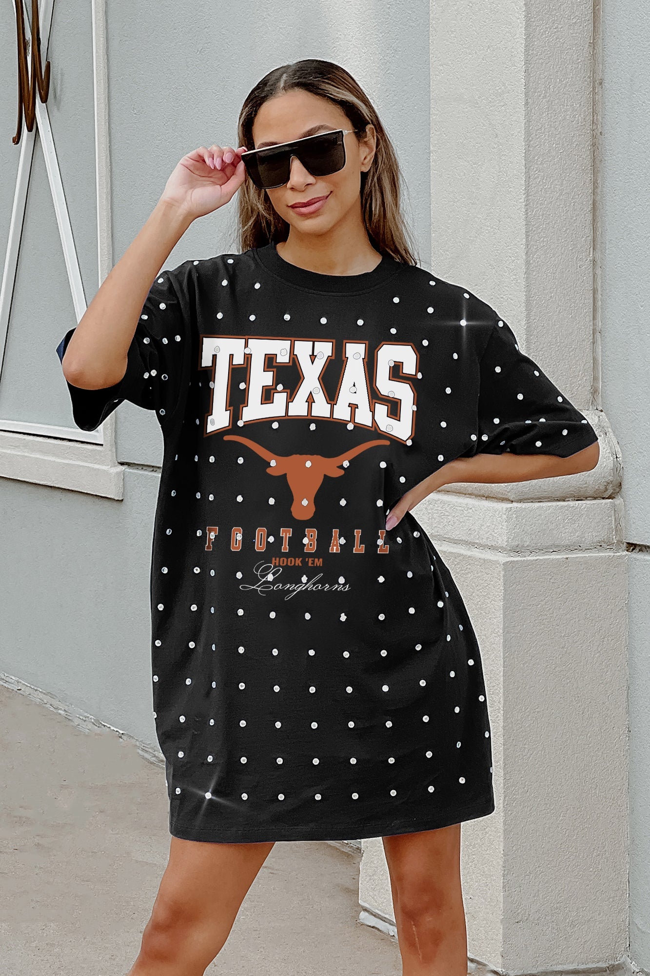 TEXAS LONGHORNS GAME CHANGING ALL-OVER RHINESTONE SHORT SLEEVE T-SHIRT DRESS