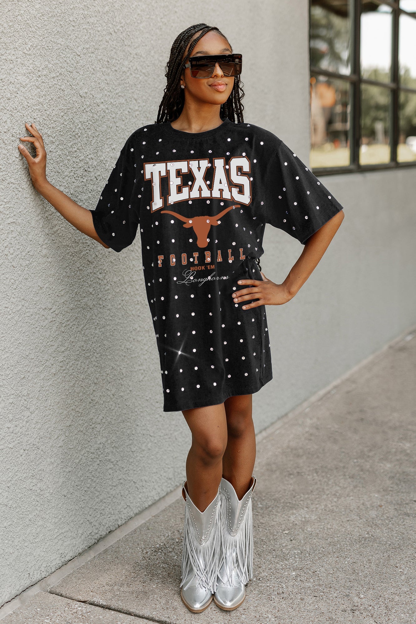 TEXAS LONGHORNS GAME CHANGING ALL-OVER RHINESTONE SHORT SLEEVE T-SHIRT DRESS