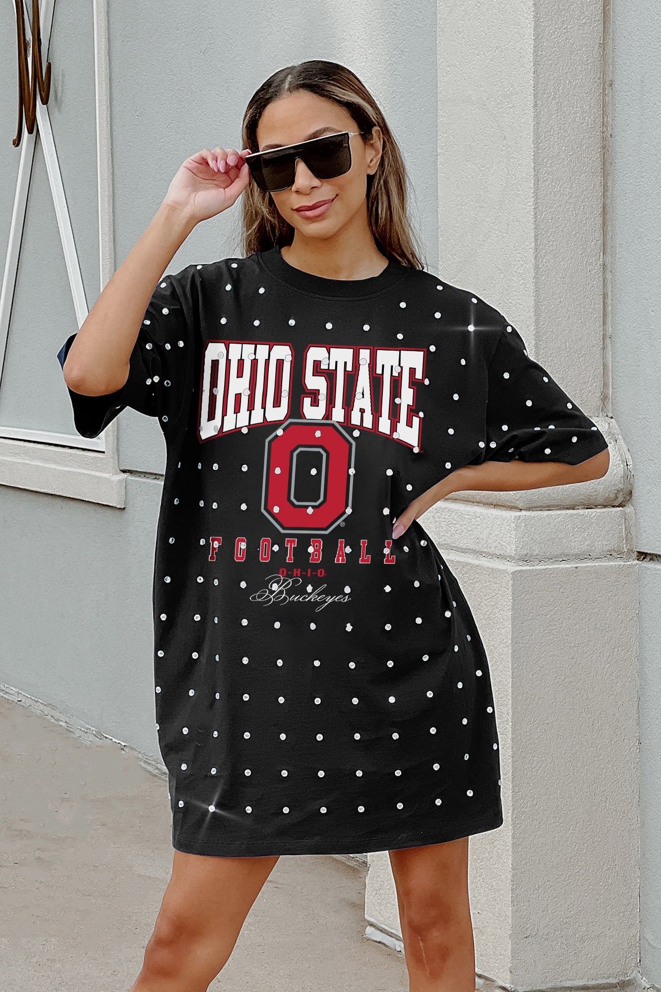 OHIO STATE BUCKEYES GAME CHANGING ALL-OVER RHINESTONE SHORT SLEEVE T-SHIRT DRESS