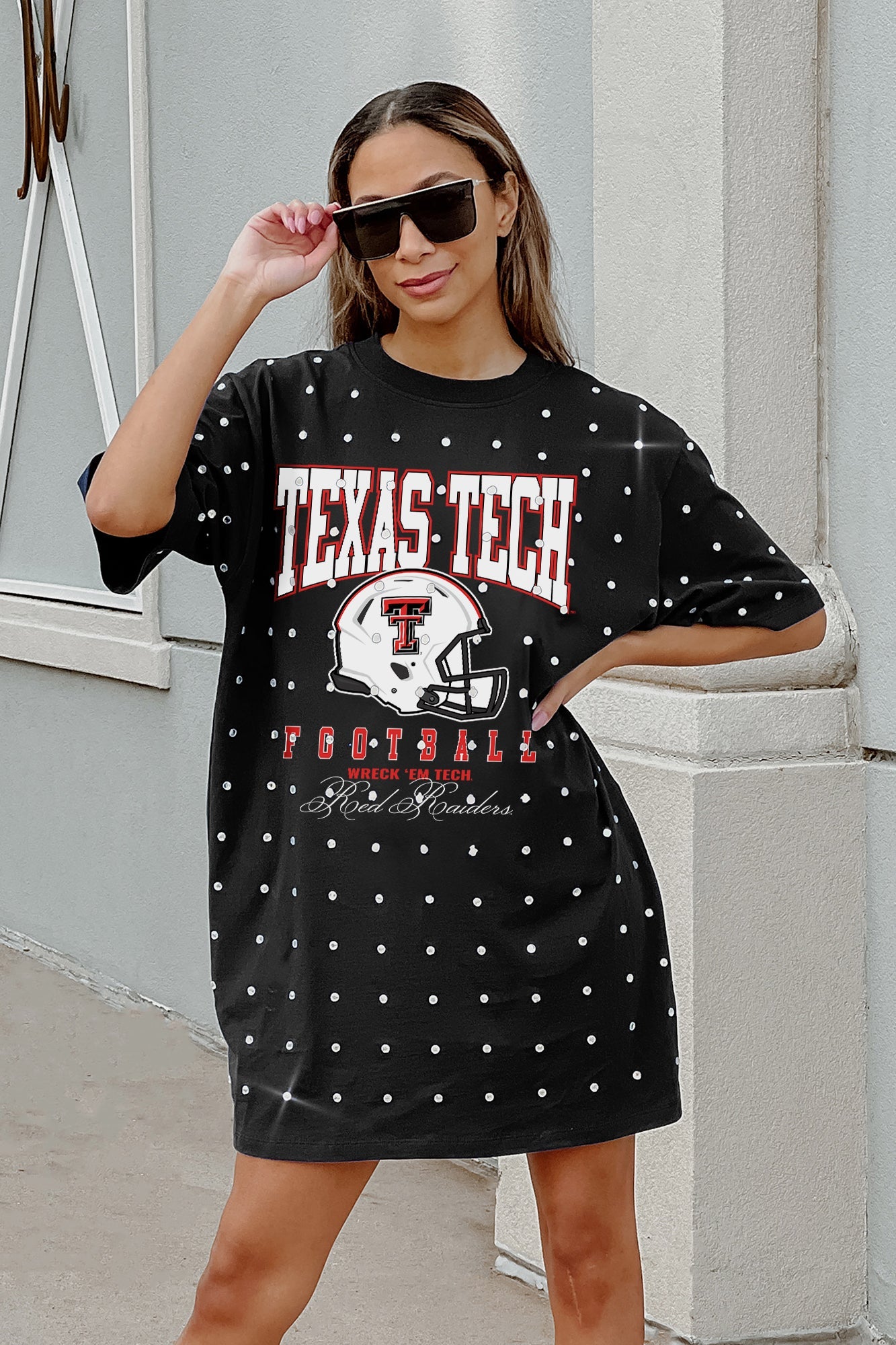 TEXAS TECH RED RAIDERS GAME CHANGING ALL-OVER RHINESTONE SHORT SLEEVE T-SHIRT DRESS