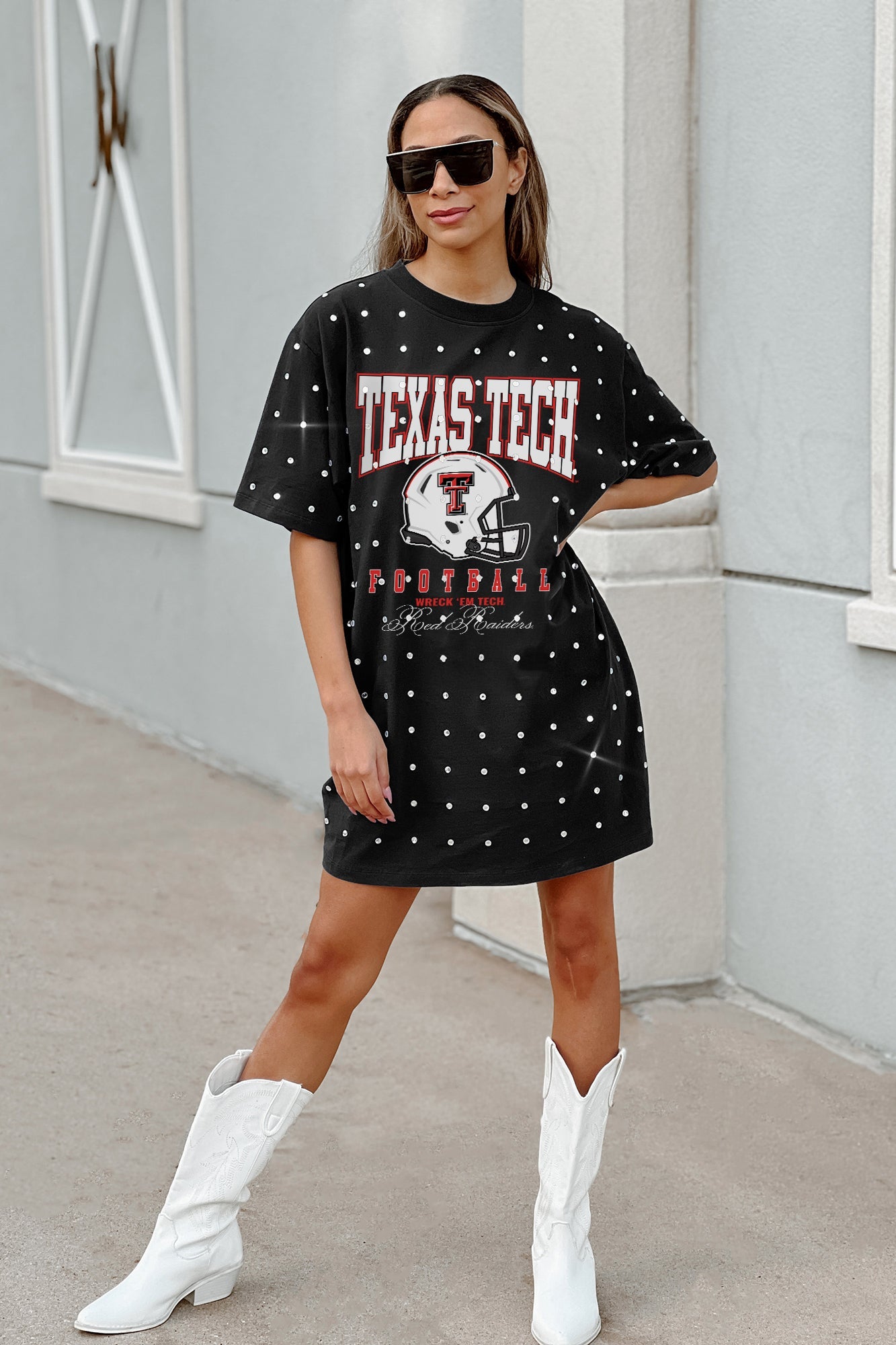 TEXAS TECH RED RAIDERS GAME CHANGING ALL-OVER RHINESTONE SHORT SLEEVE T-SHIRT DRESS