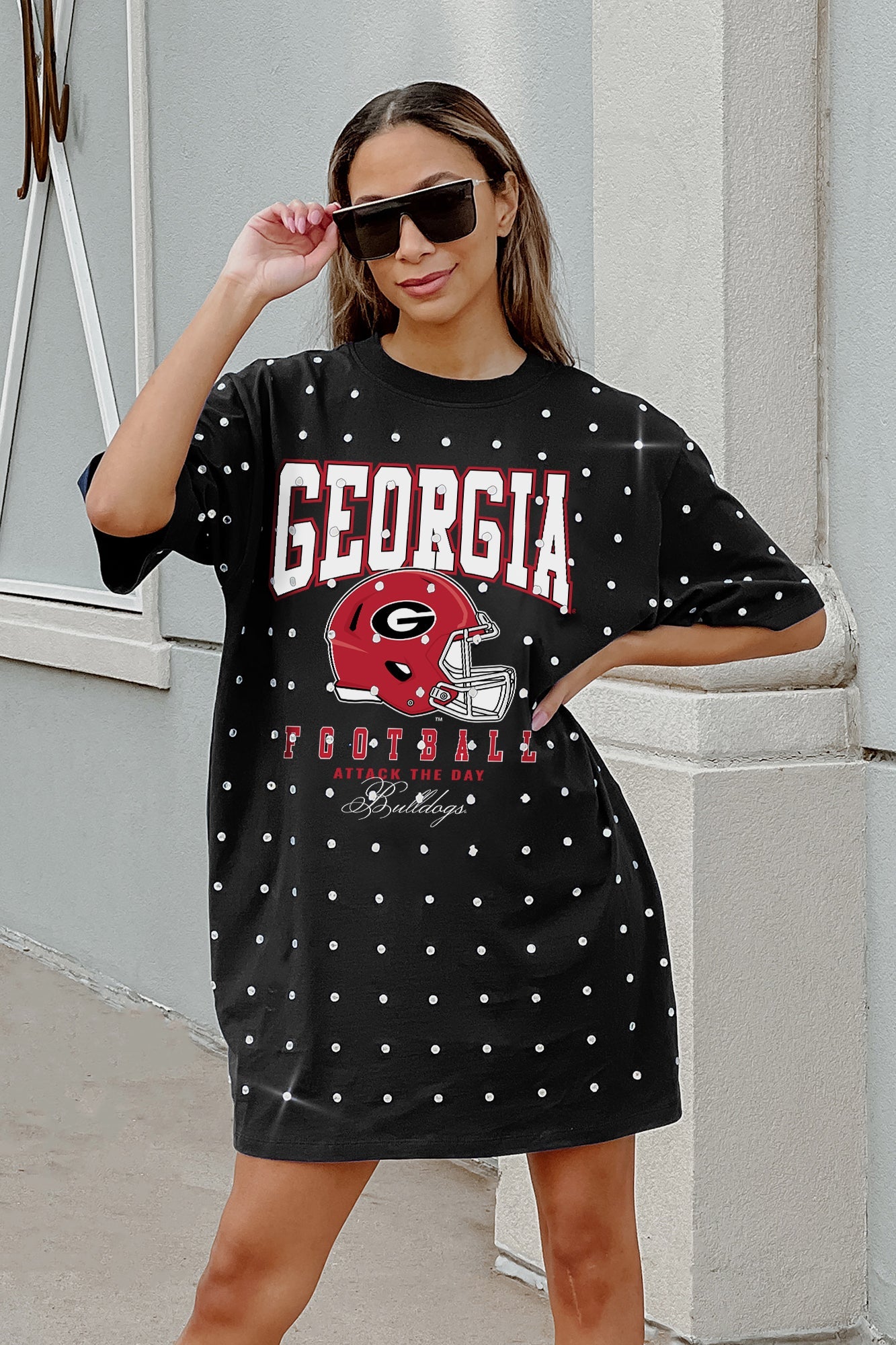 GEORGIA BULLDOGS GAME CHANGING ALL-OVER RHINESTONE SHORT SLEEVE T-SHIRT DRESS