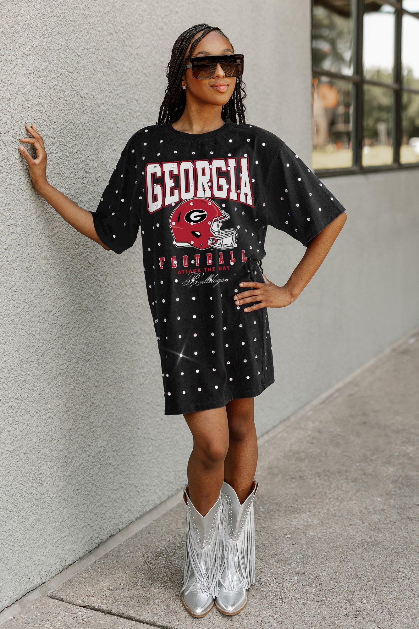 GEORGIA BULLDOGS GAME CHANGING ALL-OVER RHINESTONE SHORT SLEEVE T-SHIRT DRESS