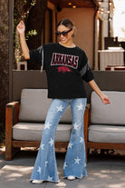 ARKANSAS RAZORBACKS IRRESISTIBLE SHORT SLEEVE RHINESTONE FRINGE TEE WITH RIBBED NECKLINE