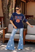 AUBURN TIGERS IRRESISTIBLE SHORT SLEEVE RHINESTONE FRINGE TEE WITH RIBBED NECKLINE