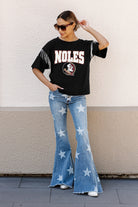 FLORIDA STATE SEMINOLES IRRESISTIBLE SHORT SLEEVE RHINESTONE FRINGE TEE WITH RIBBED NECKLINE