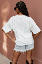 OKLAHOMA SOONERS IRRESISTIBLE SHORT SLEEVE RHINESTONE FRINGE TEE WITH RIBBED NECKLINE