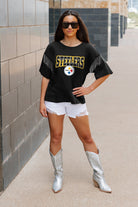 PITTSBURGH STEELERS IRRESISTIBLE SHORT SLEEVE RHINESTONE FRINGE TEE