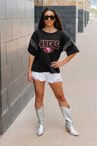 SAN FRANCISCO 49ERS IRRESISTIBLE SHORT SLEEVE RHINESTONE FRINGE TEE