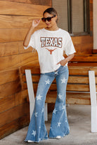 TEXAS LONGHORNS IRRESISTIBLE SHORT SLEEVE RHINESTONE FRINGE TEE WITH RIBBED NECKLINE