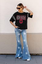 OHIO STATE BUCKEYES IRRESISTIBLE SHORT SLEEVE RHINESTONE FRINGE TEE WITH RIBBED NECKLINE