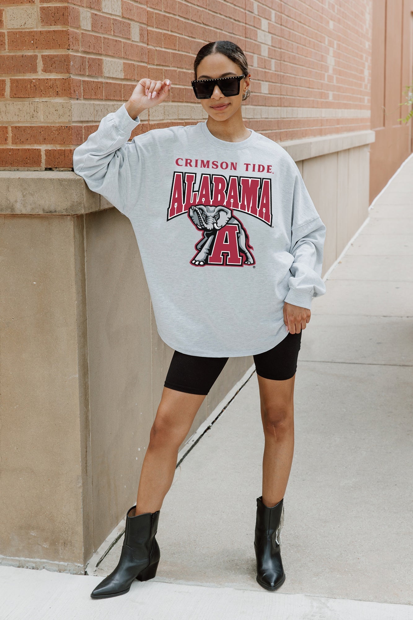 ALABAMA CRIMSON TIDE FIGHTING SPIRIT DROP SHOULDER LONG SLEEVE TEE WITH RIBBED NECKLINE AND CUFFS