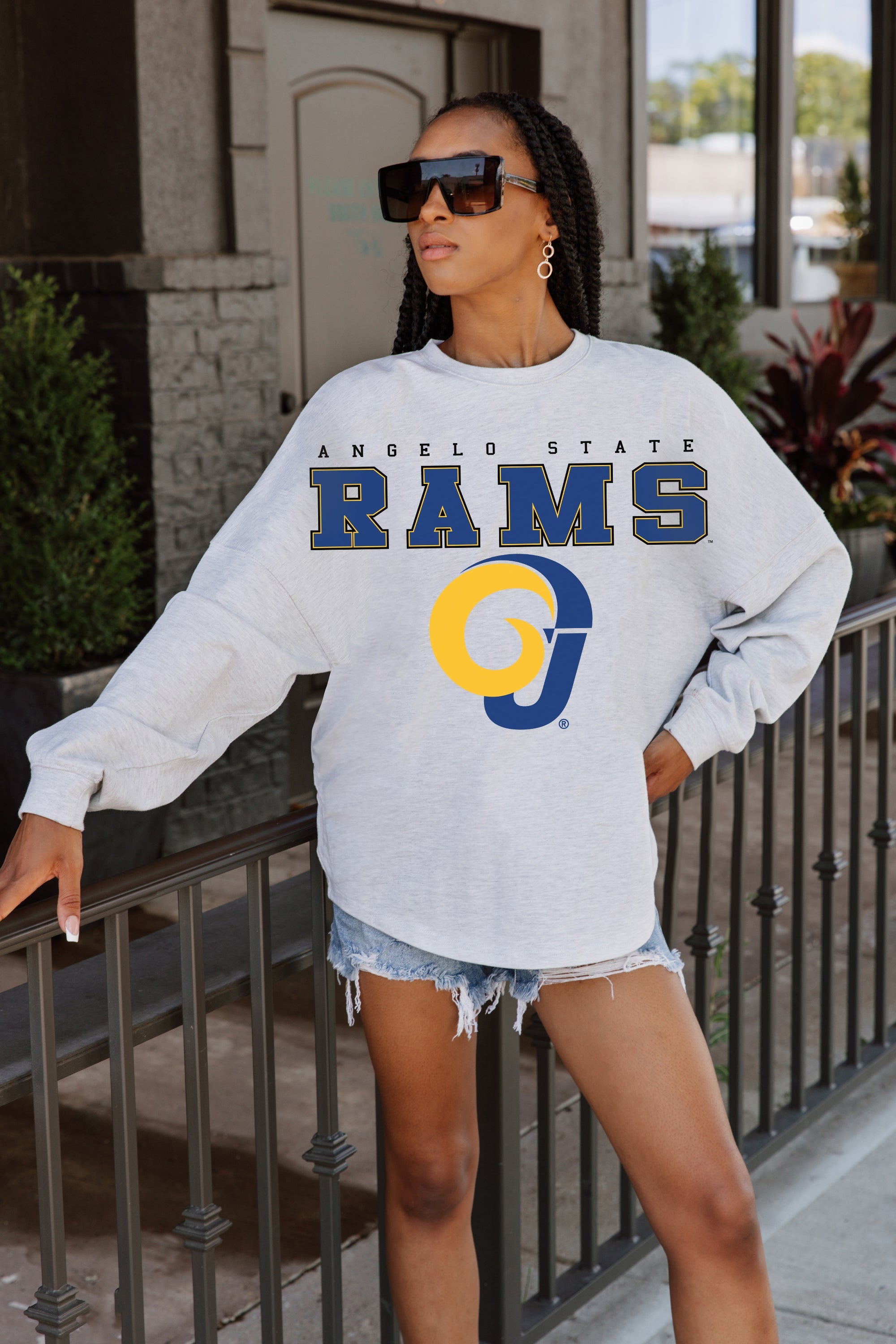 ANGELO STATE RAMS BIG GOALS DROP SHOULDER LONG SLEEVE TEE WITH RIBBED NECKLINE AND CUFFS