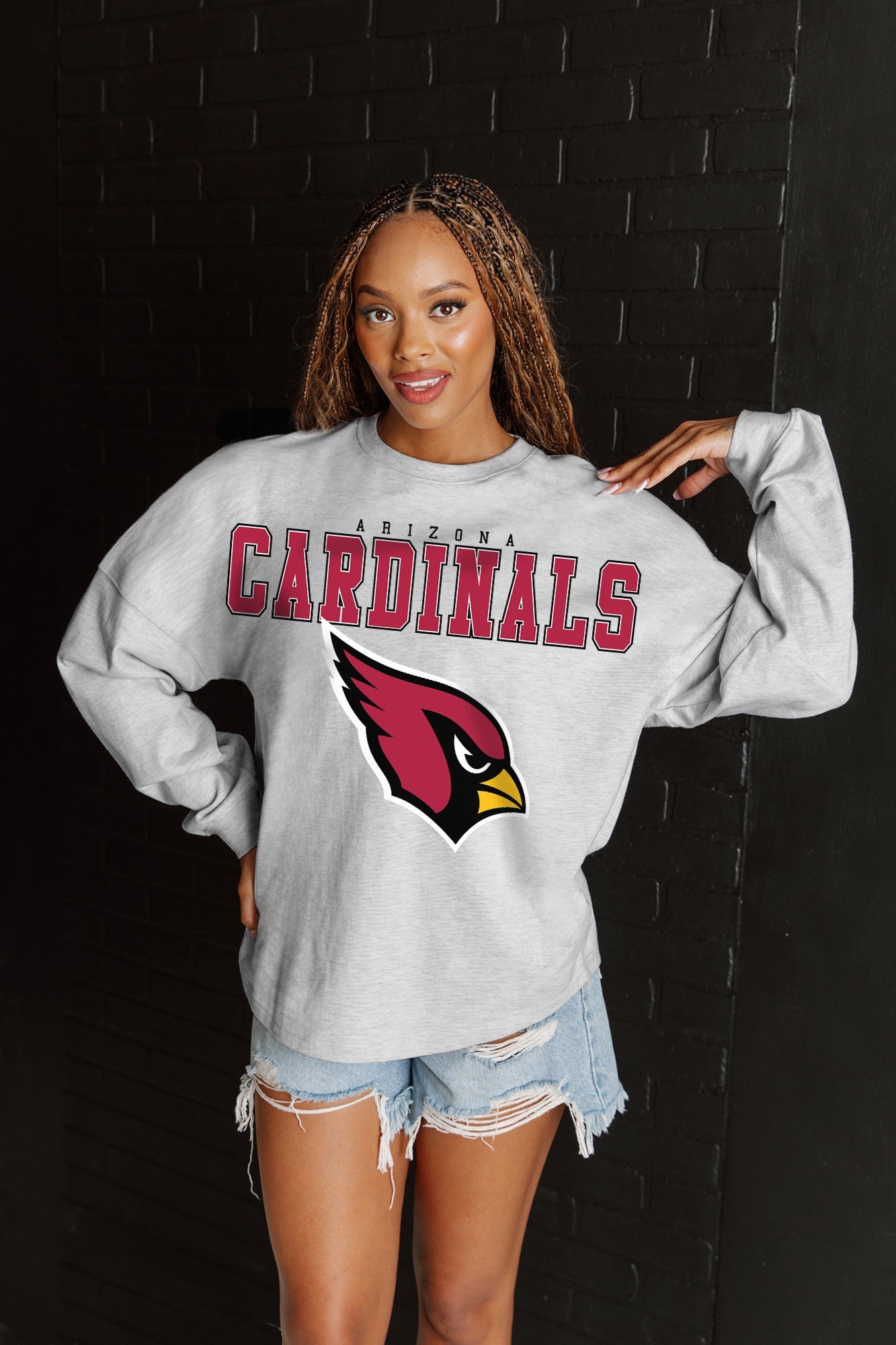 ARIZONA CARDINALS BIG GOALS RELAXED FIT HEATHERED LONG SLEEVE FRENCH TERRY PULLOVER