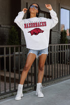 ARKANSAS RAZORBACKS BIG GOALS DROP SHOULDER LONG SLEEVE TEE WITH RIBBED NECKLINE AND CUFFS