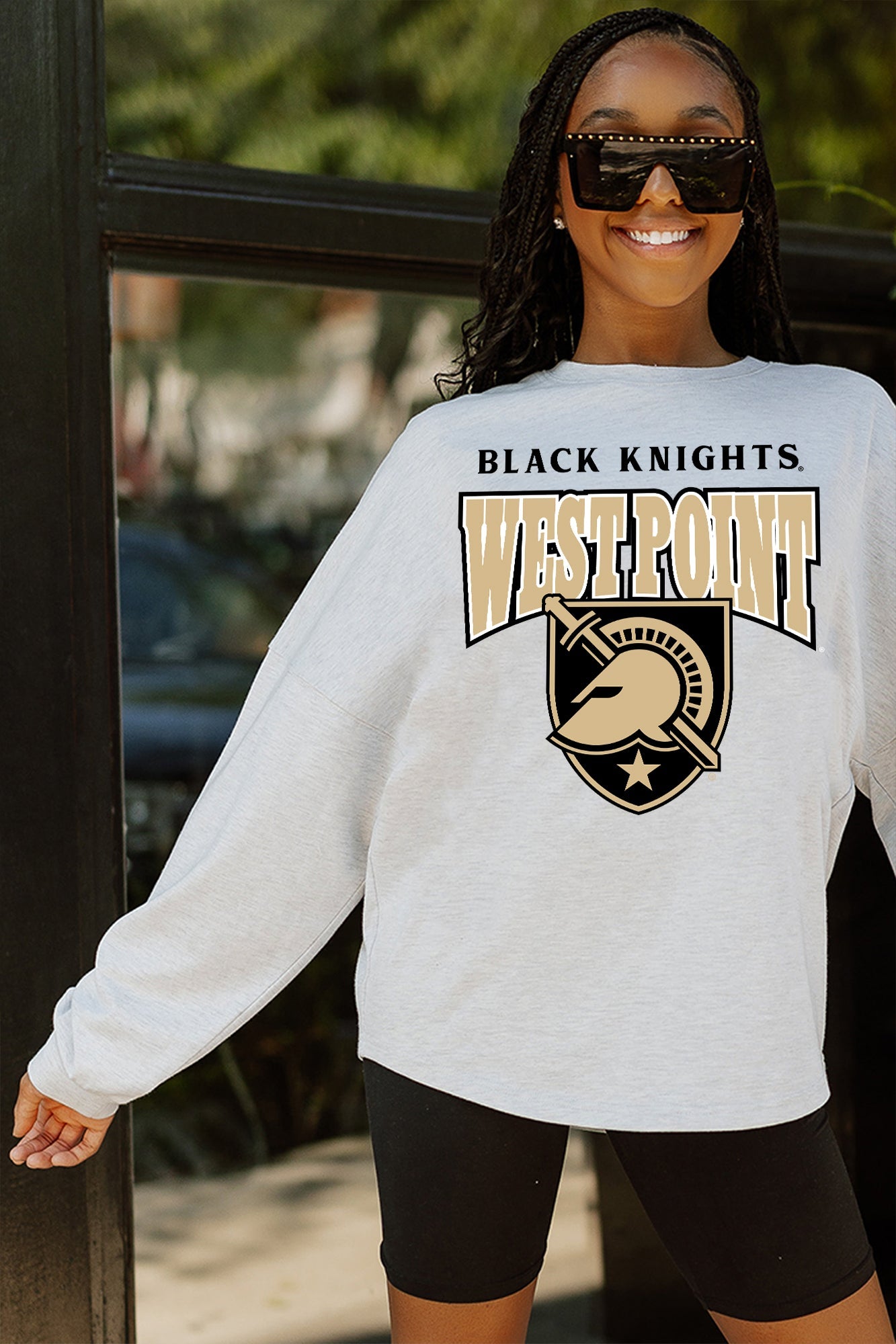 ARMY BLACK KNIGHTS FIGHTING SPIRIT DROP SHOULDER LONG SLEEVE TEE WITH RIBBED NECKLINE AND CUFFS