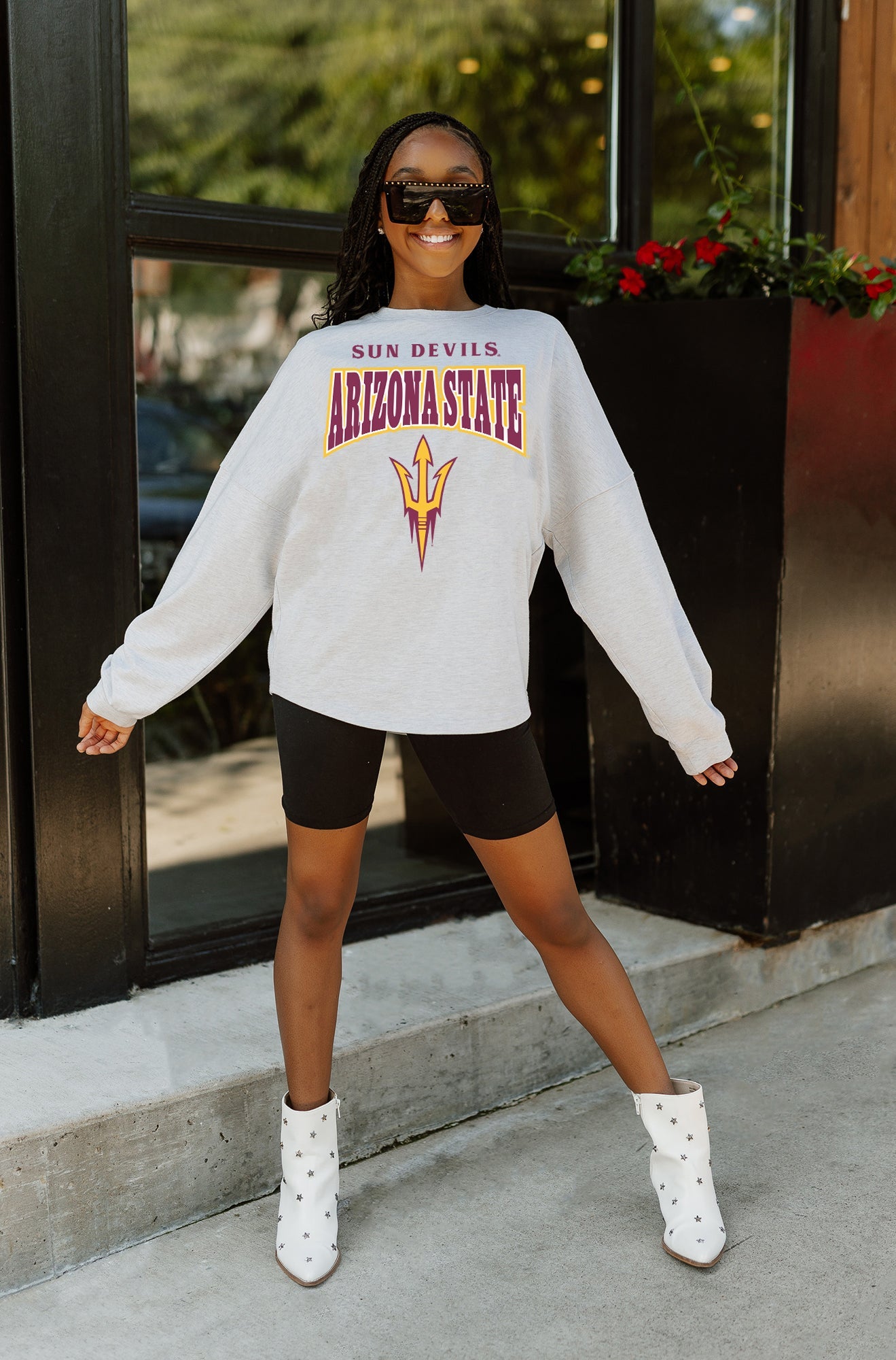 ARIZONA STATE SUN DEVILS FIGHTING SPIRIT DROP SHOULDER LONG SLEEVE TEE WITH RIBBED NECKLINE AND CUFFS