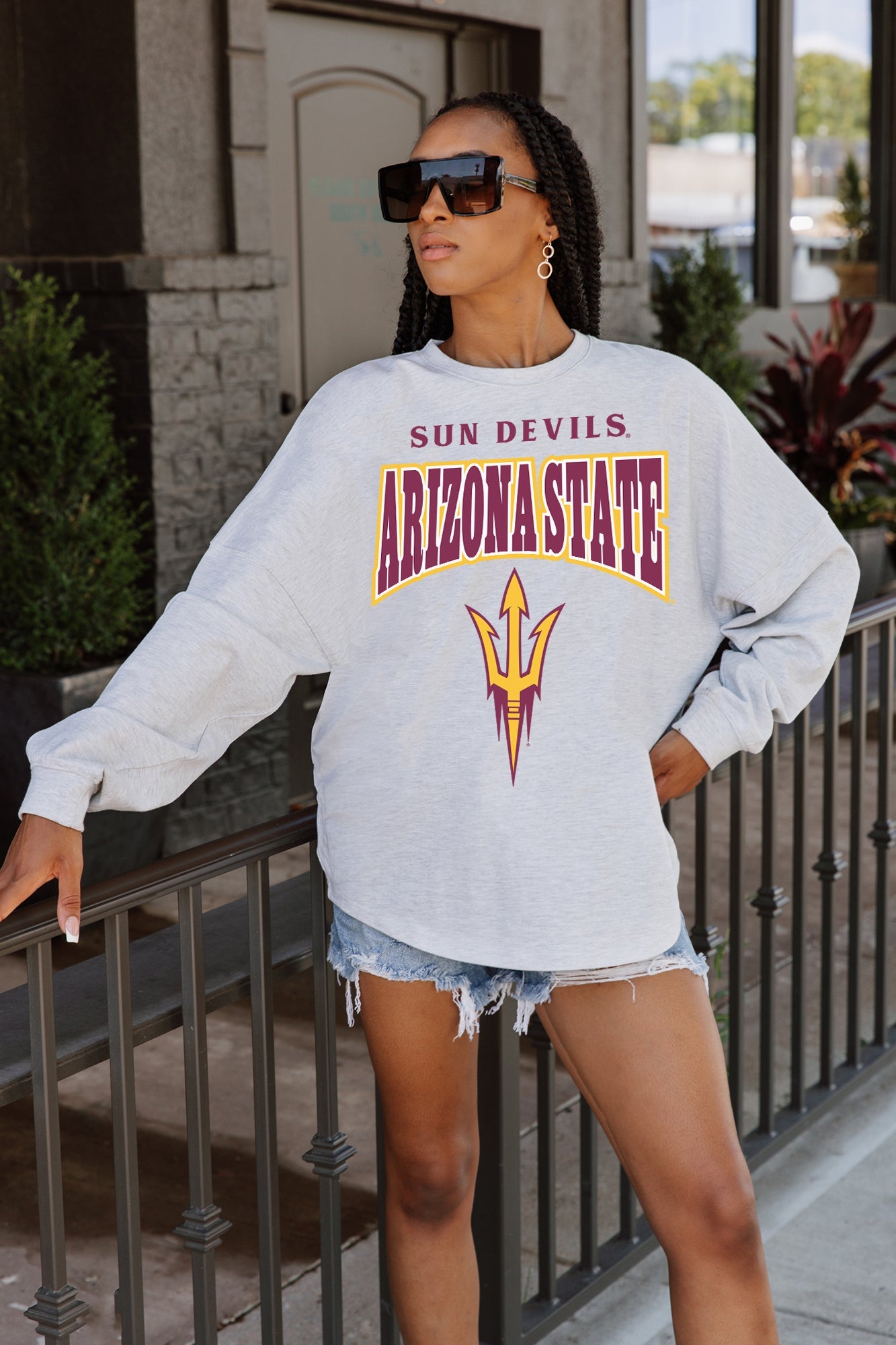 ARIZONA STATE SUN DEVILS FIGHTING SPIRIT DROP SHOULDER LONG SLEEVE TEE WITH RIBBED NECKLINE AND CUFFS