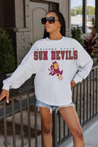 ARIZONA STATE SUN DEVILS BIG GOALS DROP SHOULDER LONG SLEEVE TEE WITH RIBBED NECKLINE AND CUFFS