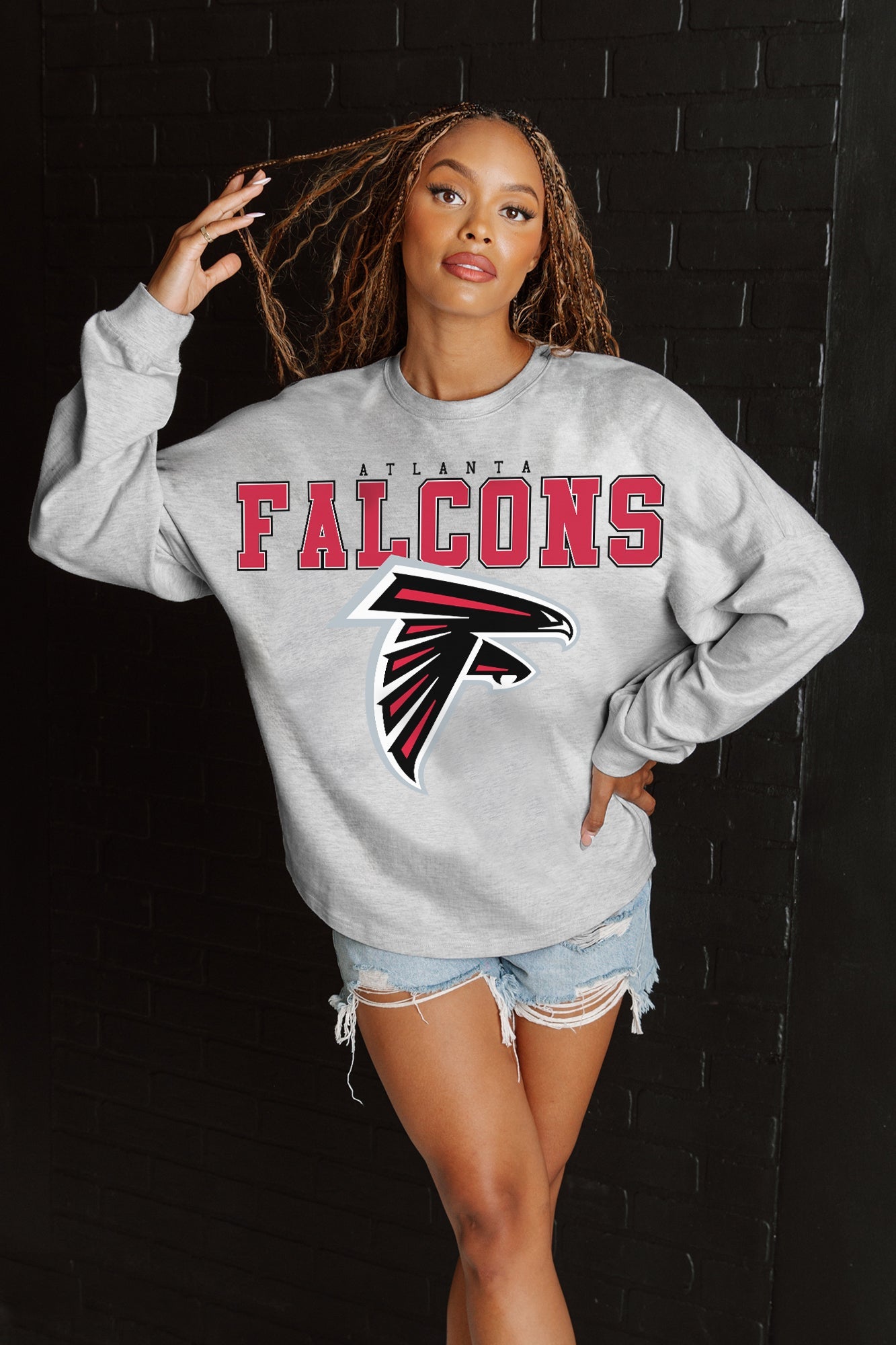 ATLANTA FALCONS BIG GOALS RELAXED FIT HEATHERED LONG SLEEVE FRENCH TERRY PULLOVER