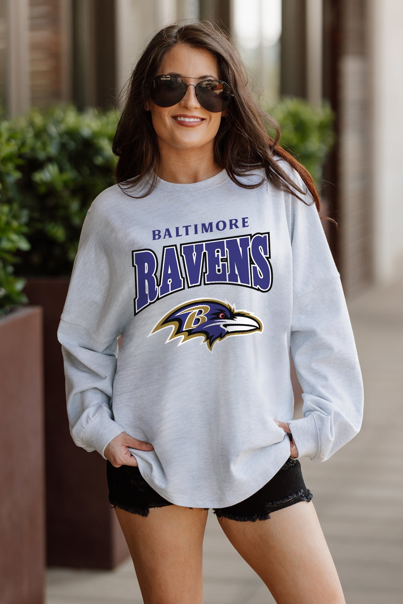 BALTIMORE RAVENS FIGHTING SPIRIT RELAXED FIT HEATHERED LONG SLEEVE FRENCH TERRY PULLOVER