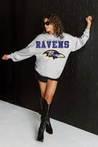 BALTIMORE RAVENS BIG GOALS RELAXED FIT HEATHERED LONG SLEEVE FRENCH TERRY PULLOVER