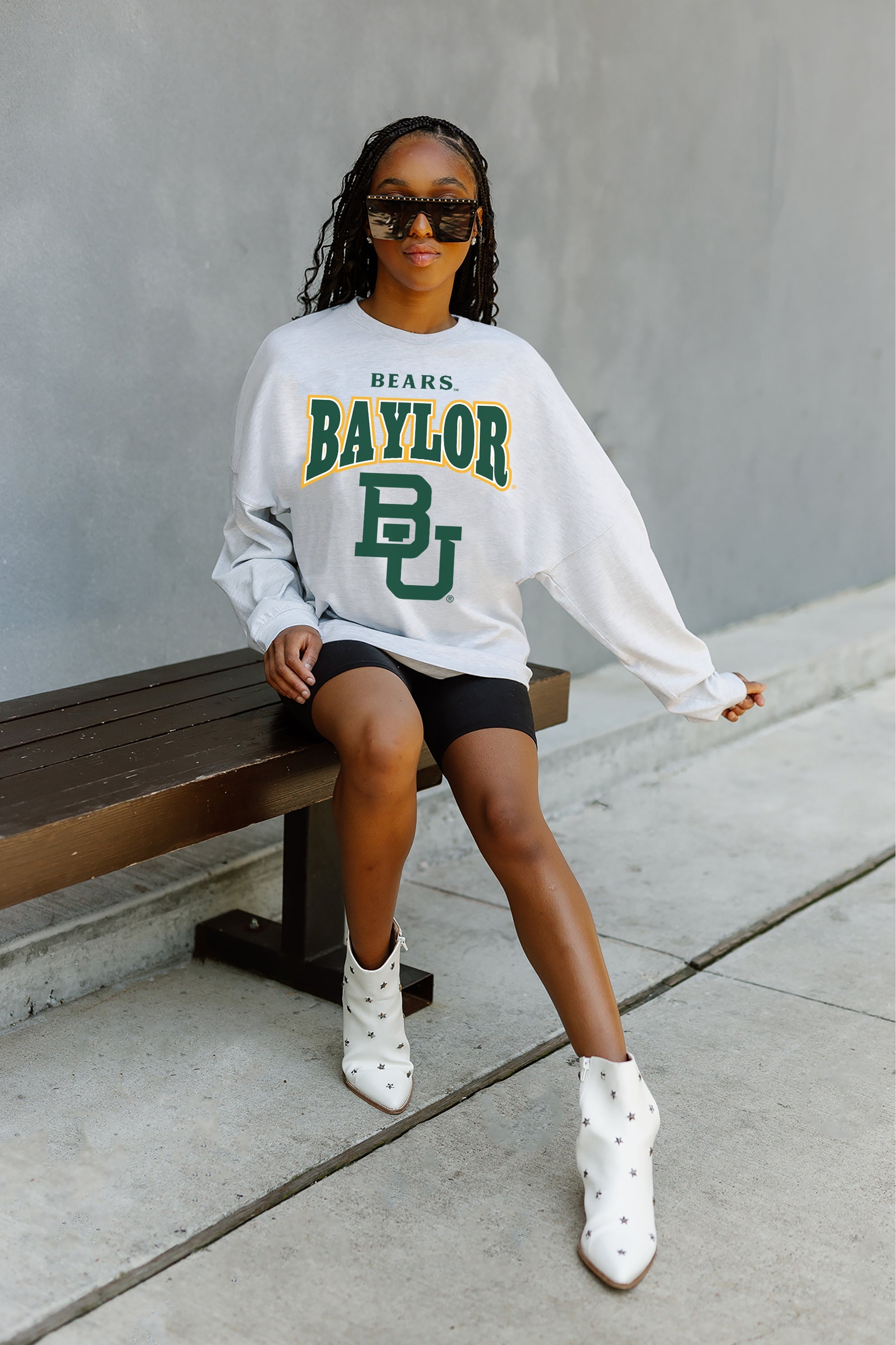 BAYLOR BEARS FIGHTING SPIRIT DROP SHOULDER LONG SLEEVE TEE WITH RIBBED NECKLINE AND CUFFS