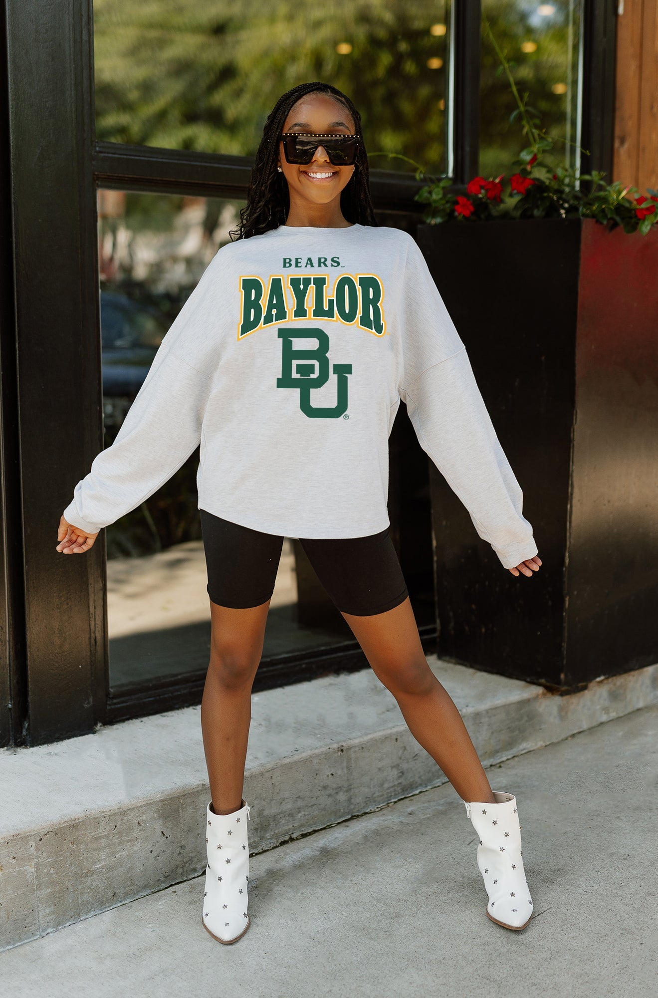 BAYLOR BEARS FIGHTING SPIRIT DROP SHOULDER LONG SLEEVE TEE WITH RIBBED NECKLINE AND CUFFS